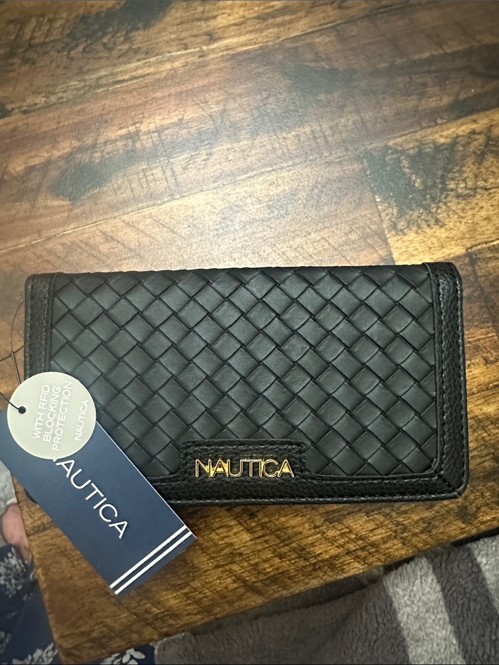 Nautica Black Woven Continental Wallet with Gold Logo